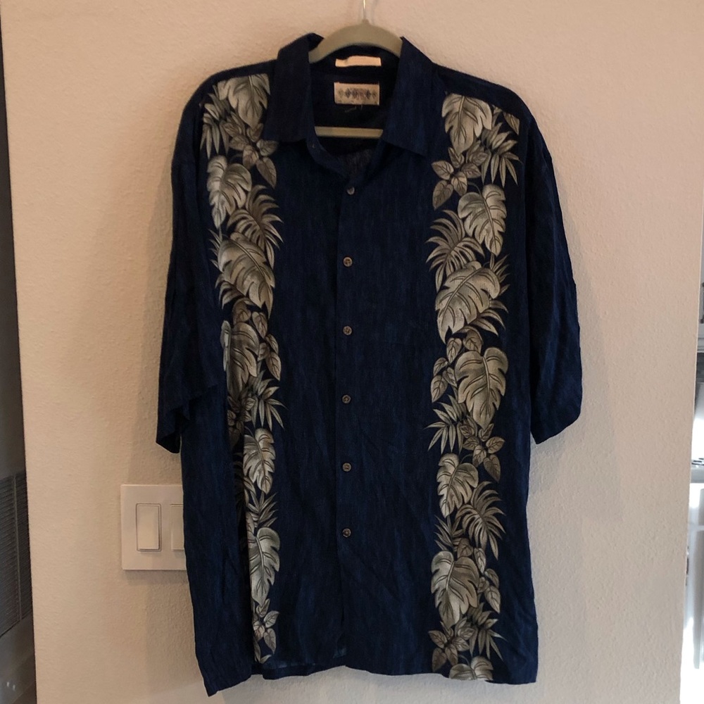 Tropical blue and white dress shirt